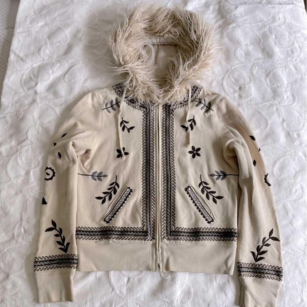 Lucky Brand Faux Fur Trimmed Hoodie Size Large